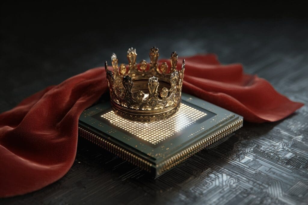 A CPU wearing a kings crown a visual metaphor for the FAQ on what is the best CPU for gaming