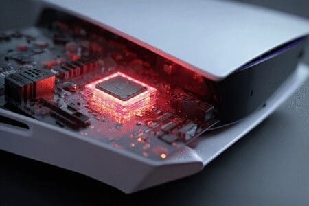 A PS5 console with its internal GPU glowing answering what graphics card does the PS5 have