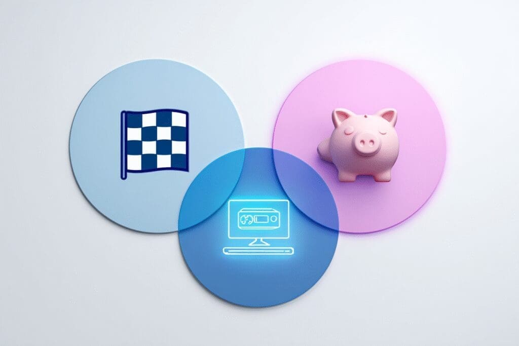 A Venn diagram of performance and budget answering the FAQ on what is a good gaming PC A Venn diagram of performance and budget answering the FAQ on what is a good gaming PC
