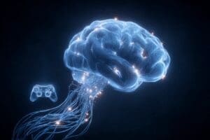 A brain icon sending signals to gaming components explaining what does a CPU do for gaming