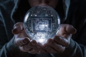 A crystal ball revealing a motherboard model a metaphor for how to check what motherboard I have