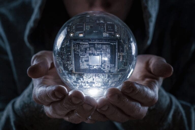A crystal ball revealing a motherboard model a metaphor for how to check what motherboard I have