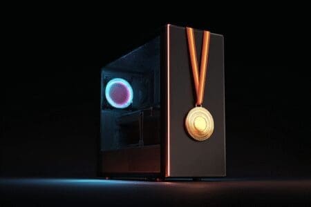 A gaming PC on a winners podium illustrating what is the best PC for gaming