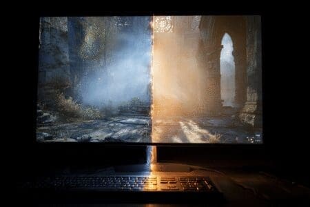 A glowing line fixing a torn image on a screen explaining what is VSync in games