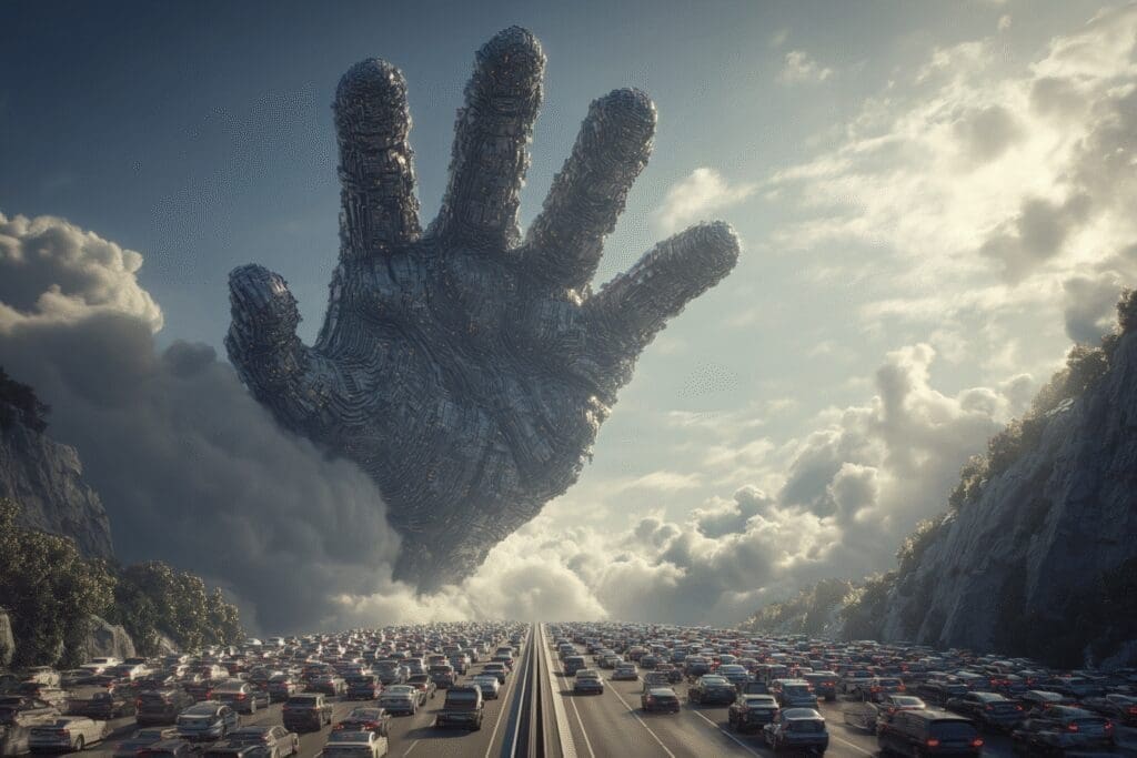 A hand creating a superhighway to bypass traffic a guide for the FAQ on how to improve download speed on PC A hand creating a superhighway to bypass traffic a guide for the FAQ on how to improve download speed on PC