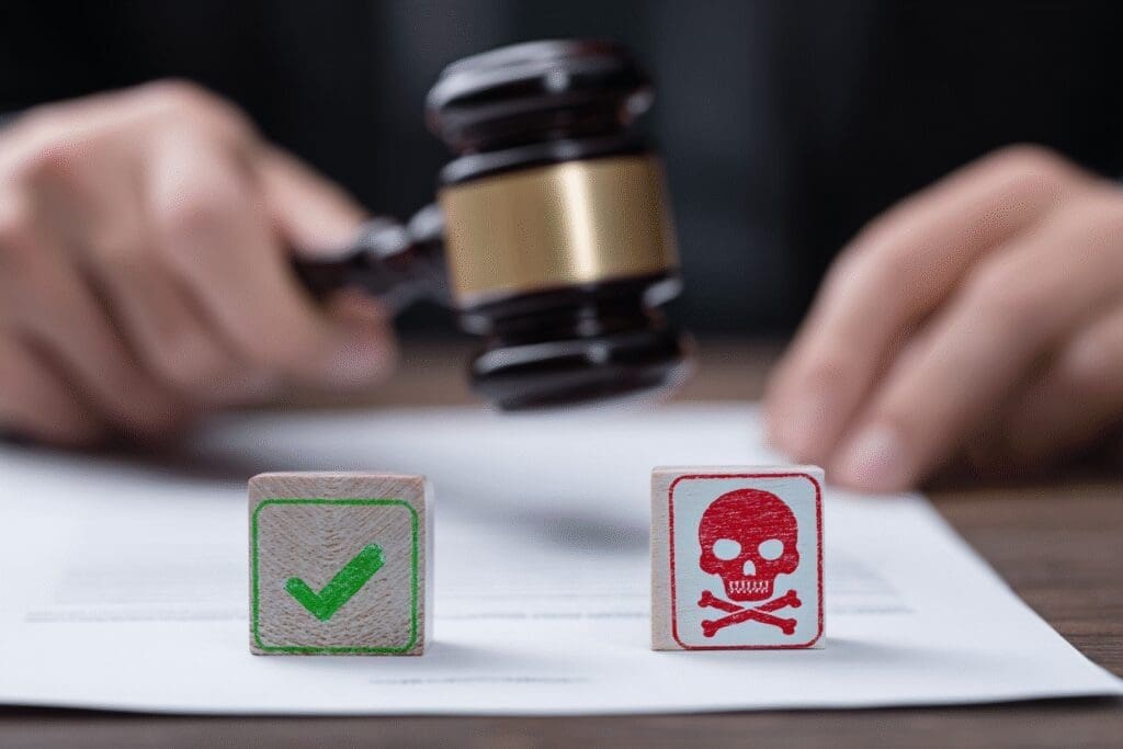 A judges gavel deciding between a legit and scam stamp answering the FAQ is No Compromise Gaming legit A judges gavel deciding between a legit and scam stamp answering the FAQ is No Compromise Gaming legit