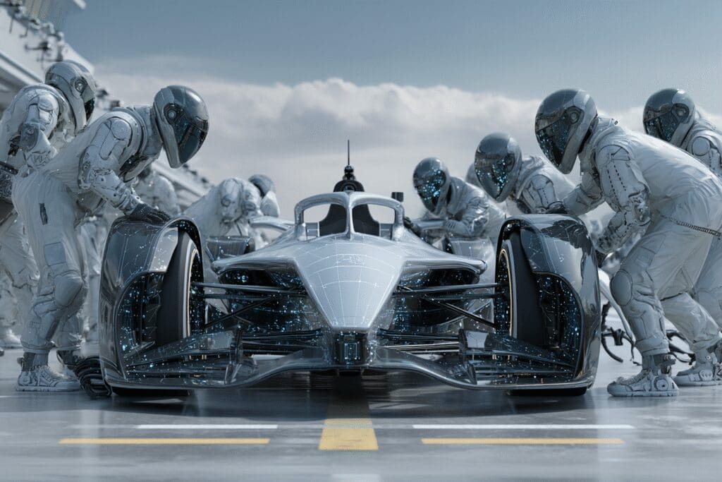 A pit crew optimizing a race car a metaphor for how to increase FPS on PC