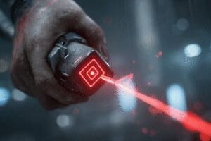 A red tool making a blurry image sharp illustrating what is FSR gaming