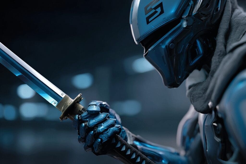 A samurai holding a katana with a laptop hilt answering the FAQ on what is the best ASUS gaming laptop A samurai holding a katana with a laptop hilt answering the FAQ on what is the best ASUS gaming laptop