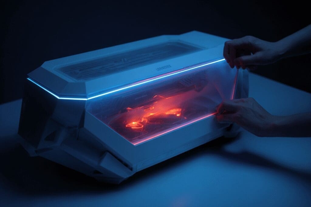 A treasure chest revealing a glowing red GPU a visual metaphor for the FAQ on what graphics card does the PS5 have A treasure chest revealing a glowing red GPU a visual metaphor for the FAQ on what graphics card does the PS5 have