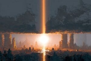 A vertical line fixing a tear in a blocky game world explaining what is VSync in Minecraft