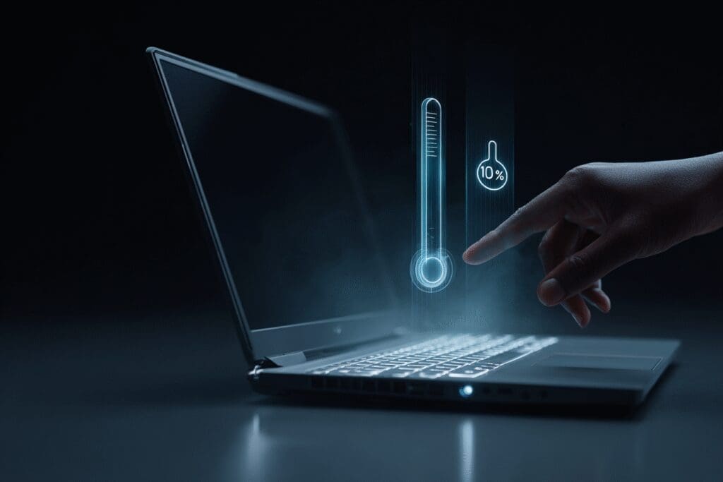 Adjusting thermal and power sliders next to a laptop a guide on how to optimize a laptop for gaming