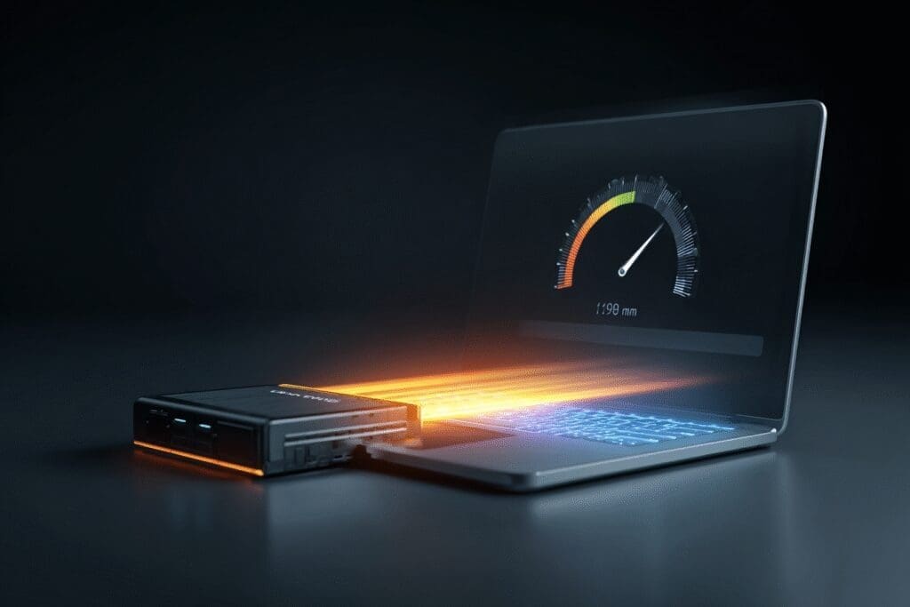 An external GPU boosting a laptops performance answering the FAQ on how to increase FPS on a laptop An external GPU boosting a laptops performance answering the FAQ on how to increase FPS on a laptop