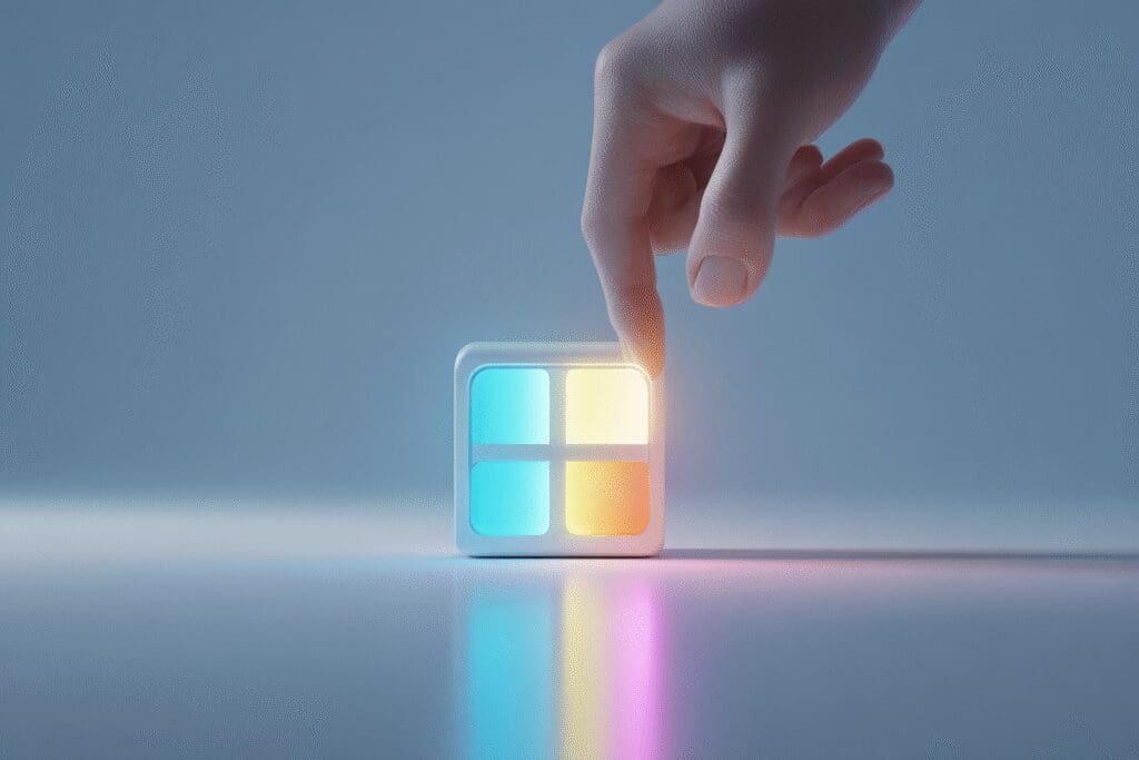 Flipping a switch to change a Windows logo to RGB showing how to optimize Windows 11 for gaming