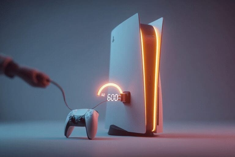 Plugging in a high-speed cable to boost console performance showing how to get 120 FPS on PS5