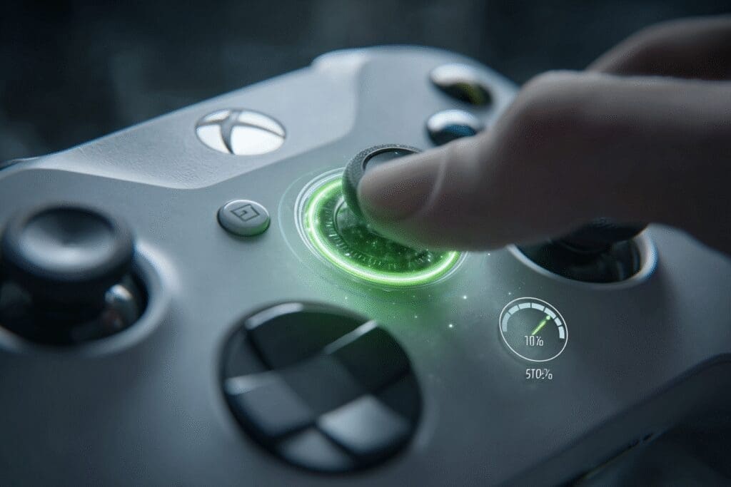 Pressing a special button on a controller to boost performance answering the FAQ on how to get 120 FPS on Xbox Series S Pressing a special button on a controller to boost performance answering the FAQ on how to get 120 FPS on Xbox Series S