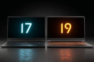 Two laptops with i7 and i9 icons and a question mark comparing is i7 or i9 better for gaming in laptops